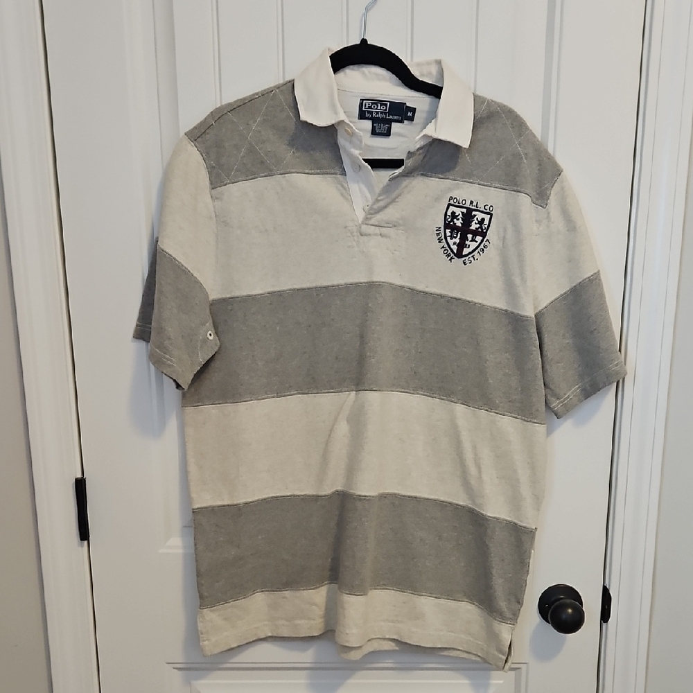 Ralph Lauren Gray and White Polo Shirt with Classic Stripes
